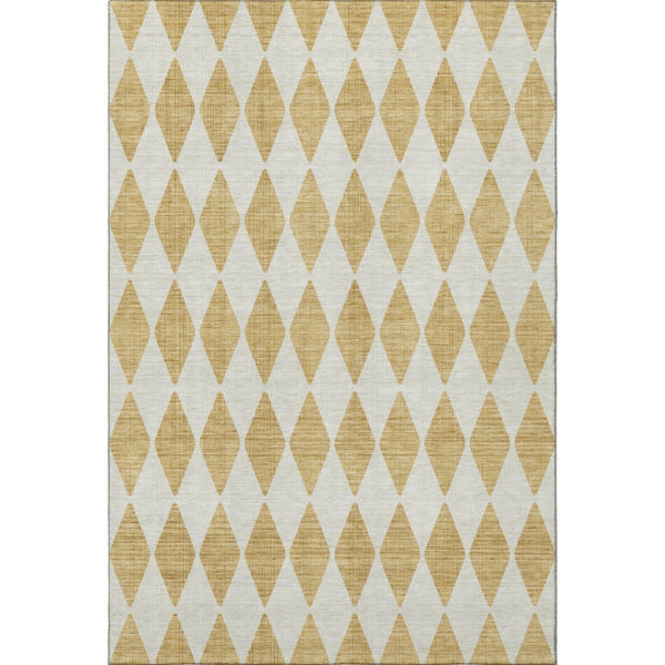 HomeRoots 10' X 14' Gold And Ivory Diamond Area Rug - Washable, Stain-Resistant, UV Protected for Busy Homes 650056