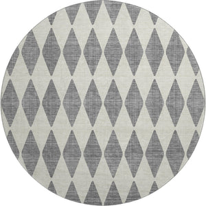 HomeRoots 8' Gray and Ivory Diamond Washable Round Rug - UV Protected, Durable, Stylish, and Easy-Care Design 650059