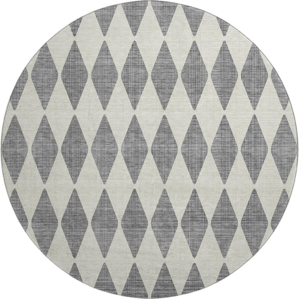 HomeRoots 8' Gray and Ivory Diamond Washable Round Rug - UV Protected, Durable, Stylish, and Easy-Care Design 650059