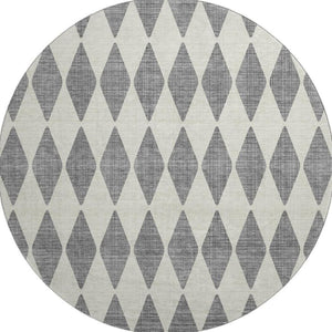 HomeRoots 8' Gray and Ivory Diamond Washable Round Rug - UV Protected, Durable, Stylish, and Easy-Care Design 650059
