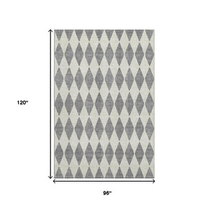 HomeRoots 8' X 10' Gray and Ivory Diamond Area Rug - Washable, UV Protected, Stylish & Durable for Homes 650060