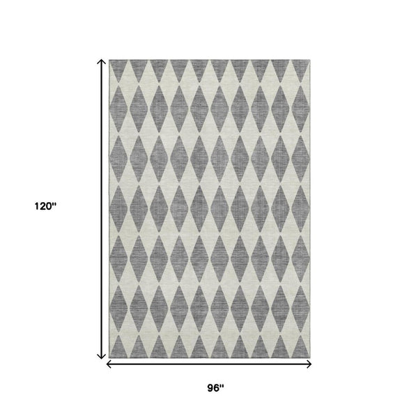 HomeRoots 8' X 10' Gray and Ivory Diamond Area Rug - Washable, UV Protected, Stylish & Durable for Homes 650060