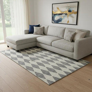 HomeRoots 8' X 10' Gray and Ivory Diamond Area Rug - Washable, UV Protected, Stylish & Durable for Homes 650060