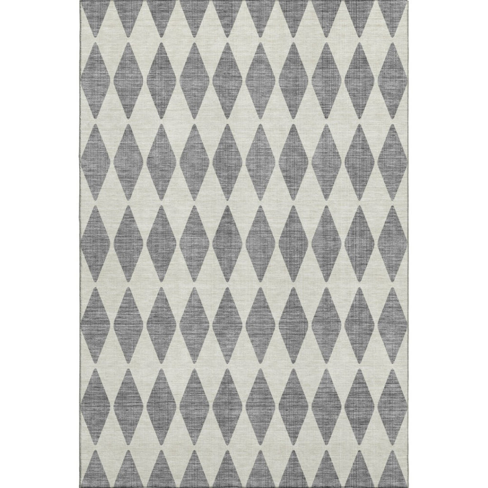 HomeRoots 8' X 10' Gray and Ivory Diamond Area Rug - Washable, UV Protected, Stylish & Durable for Homes 650060