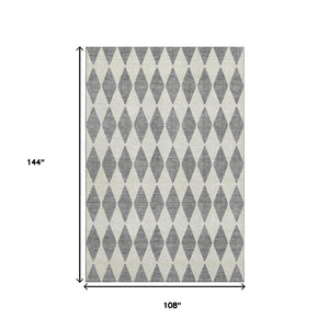 HomeRoots 9' X 12' Gray and Ivory Diamond Area Rug - Durable, Washable, UV-Protected for Modern Spaces 650061