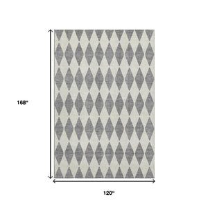HomeRoots 10' Gray and Ivory Diamond Area Rug - Washable, Stain-Resistant, UV Protected for Family Spaces 650062