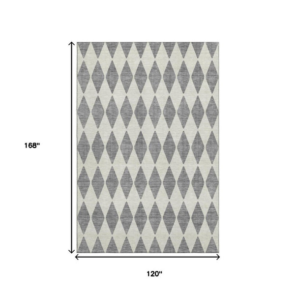 HomeRoots 10' Gray and Ivory Diamond Area Rug - Washable, Stain-Resistant, UV Protected for Family Spaces 650062