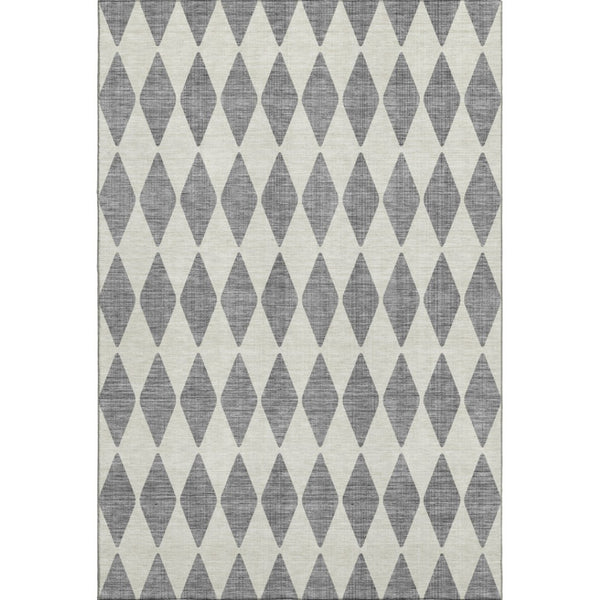 HomeRoots 10' Gray and Ivory Diamond Area Rug - Washable, Stain-Resistant, UV Protected for Family Spaces 650062