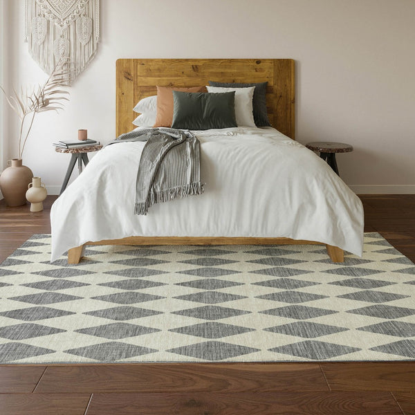 HomeRoots 10' Gray and Ivory Diamond Area Rug - Washable, Stain-Resistant, UV Protected for Family Spaces 650062