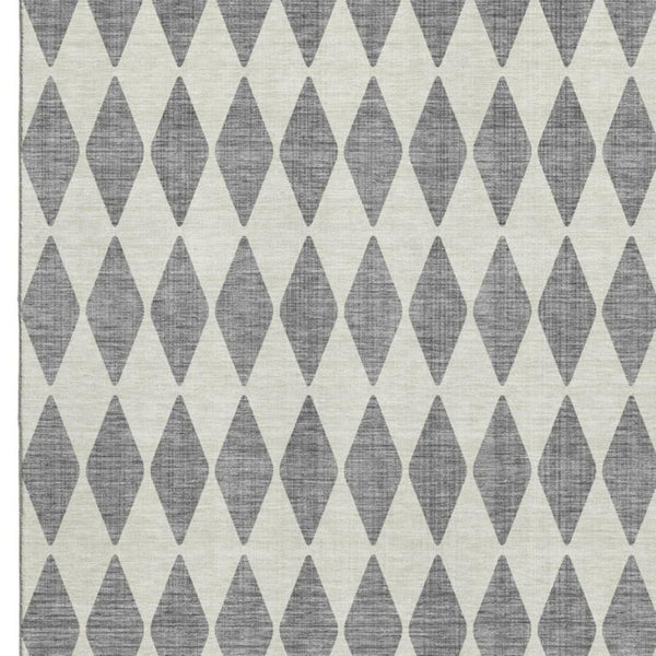 HomeRoots 10' Gray and Ivory Diamond Area Rug - Washable, Stain-Resistant, UV Protected for Family Spaces 650062