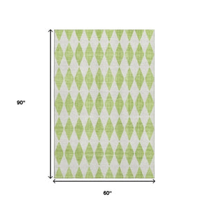 HomeRoots 5' Stylish Lime Green & Ivory Diamond Area Rug - Washable, UV Protected, Stain Resistant, Durable 650064