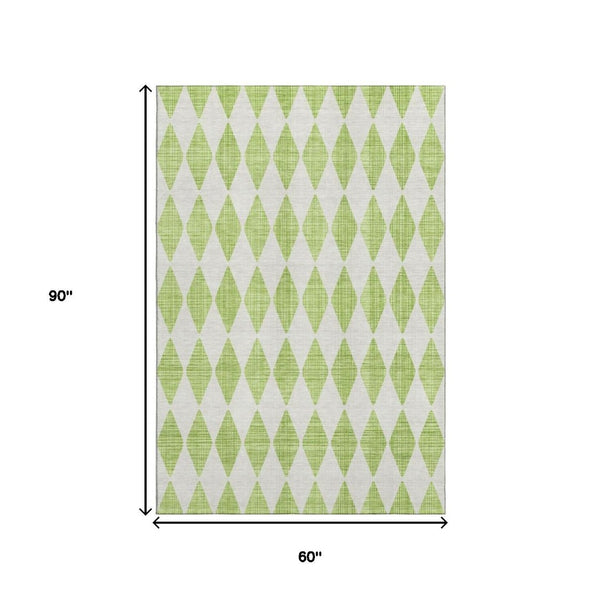 HomeRoots 5' Stylish Lime Green & Ivory Diamond Area Rug - Washable, UV Protected, Stain Resistant, Durable 650064
