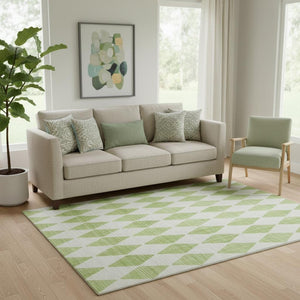 HomeRoots 5' Stylish Lime Green & Ivory Diamond Area Rug - Washable, UV Protected, Stain Resistant, Durable 650064