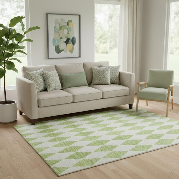 HomeRoots 5' Stylish Lime Green & Ivory Diamond Area Rug - Washable, UV Protected, Stain Resistant, Durable 650064