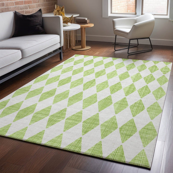 HomeRoots 5' Stylish Lime Green & Ivory Diamond Area Rug - Washable, UV Protected, Stain Resistant, Durable 650064