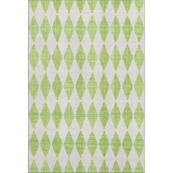 HomeRoots 5' Stylish Lime Green & Ivory Diamond Area Rug - Washable, UV Protected, Stain Resistant, Durable 650064