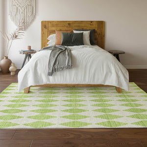 HomeRoots 5' Stylish Lime Green & Ivory Diamond Area Rug - Washable, UV Protected, Stain Resistant, Durable 650064