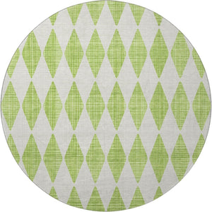 HomeRoots 8' Lime Green & Ivory Diamond Round Rug - Washable, UV-Protected, Stain-Resistant for Busy Homes 650065