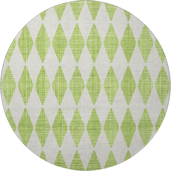 HomeRoots 8' Lime Green & Ivory Diamond Round Rug - Washable, UV-Protected, Stain-Resistant for Busy Homes 650065