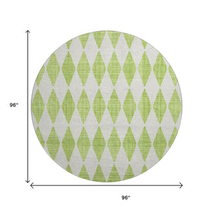 HomeRoots 8' Lime Green & Ivory Diamond Round Rug - Washable, UV-Protected, Stain-Resistant for Busy Homes 650065