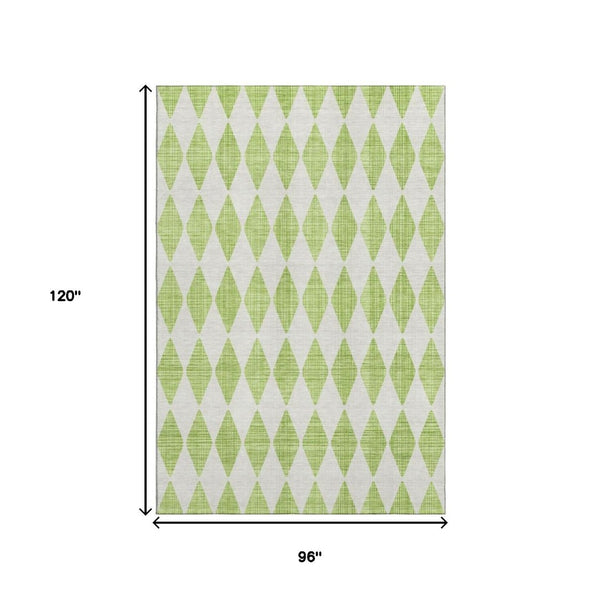 HomeRoots 8' X 10' Stylish Lime Green & Ivory Diamond Area Rug - Washable, UV-Protected, Perfect for Families! 650066