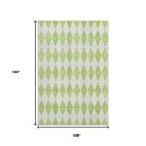 HomeRoots 9' X 12' Vibrant Lime Green and Ivory Diamond Area Rug – Durable, Washable, UV-Protected & Stylish! 650067