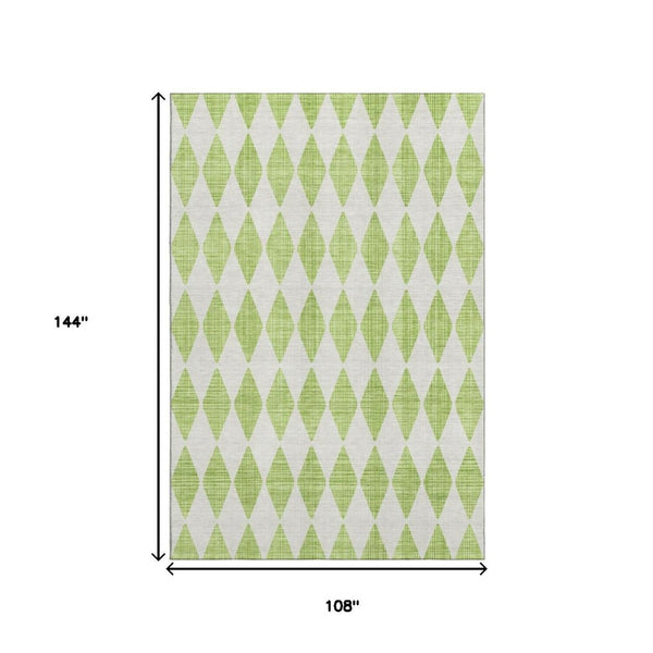 HomeRoots 9' X 12' Vibrant Lime Green and Ivory Diamond Area Rug – Durable, Washable, UV-Protected & Stylish! 650067