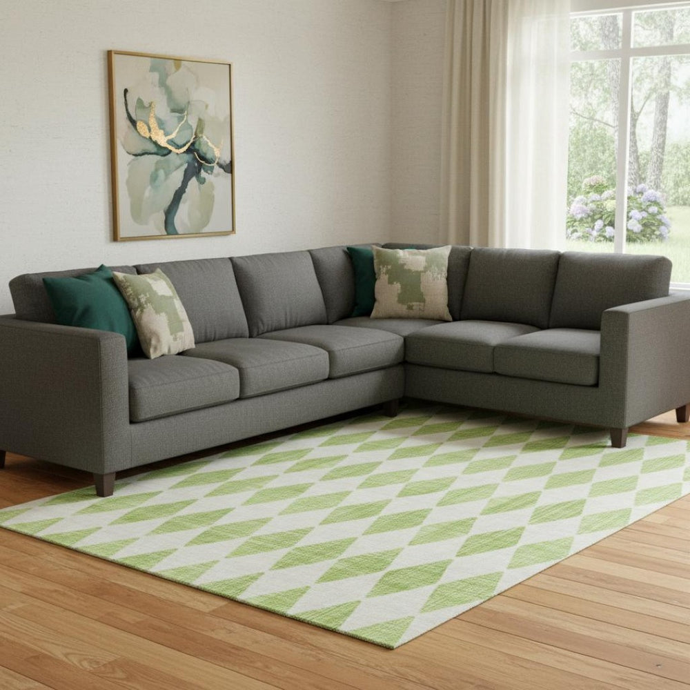 HomeRoots 9' X 12' Vibrant Lime Green and Ivory Diamond Area Rug – Durable, Washable, UV-Protected & Stylish! 650067
