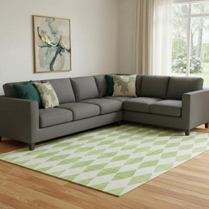 HomeRoots 9' X 12' Vibrant Lime Green and Ivory Diamond Area Rug – Durable, Washable, UV-Protected & Stylish! 650067