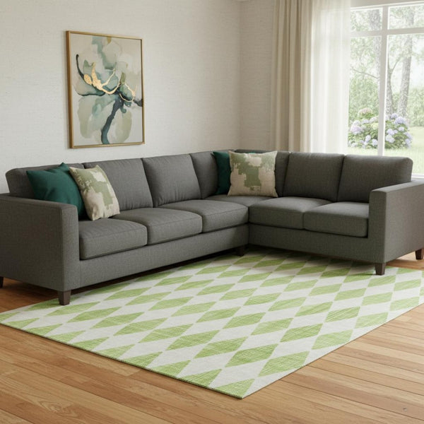 HomeRoots 9' X 12' Vibrant Lime Green and Ivory Diamond Area Rug – Durable, Washable, UV-Protected & Stylish! 650067