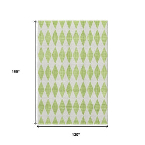 HomeRoots 10' X 14' Lime Green Ivory Diamond Area Rug - Washable, UV Protected, Stain Resistant for Busy Homes 650068