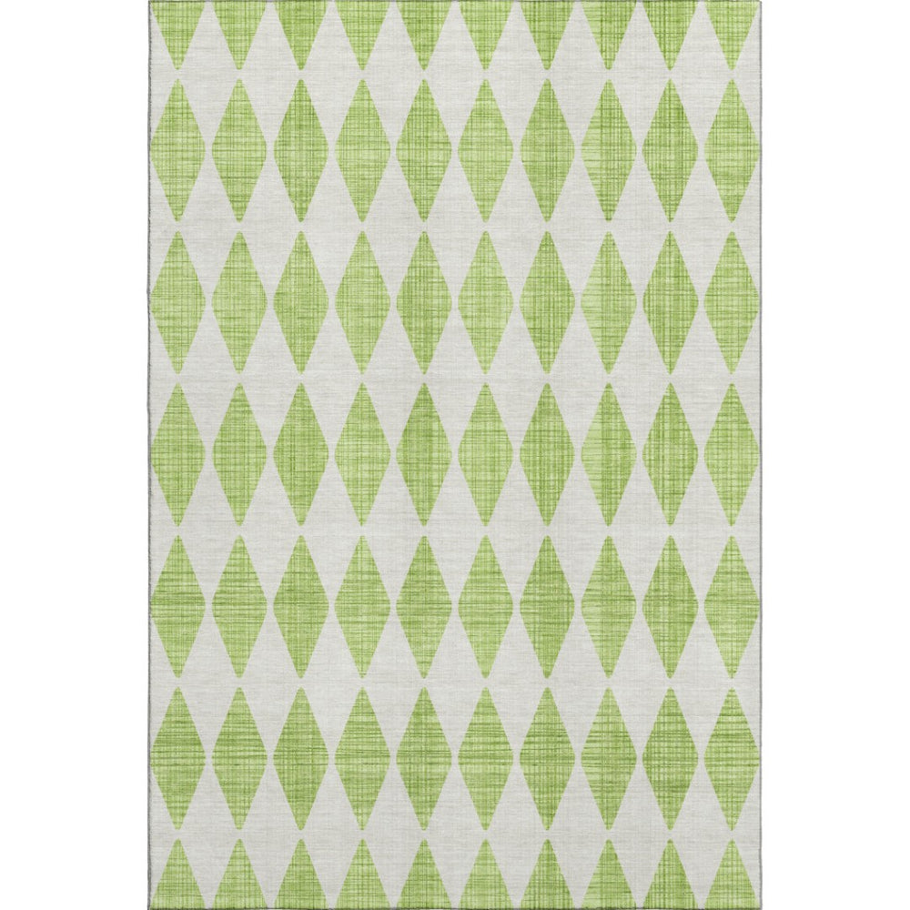 HomeRoots 10' X 14' Lime Green Ivory Diamond Area Rug - Washable, UV Protected, Stain Resistant for Busy Homes 650068