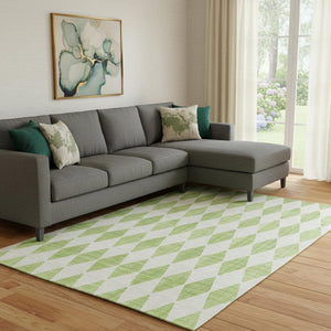 HomeRoots 10' X 14' Lime Green Ivory Diamond Area Rug - Washable, UV Protected, Stain Resistant for Busy Homes 650068