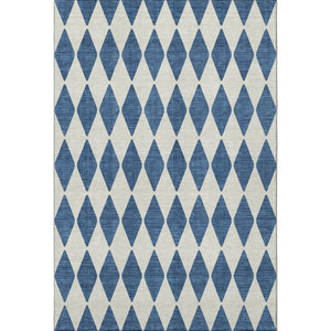 HomeRoots 5' X 8' Navy Blue & Ivory Diamond Area Rug - Washable, Stain-Resistant, UV Protected for Any Room 650070