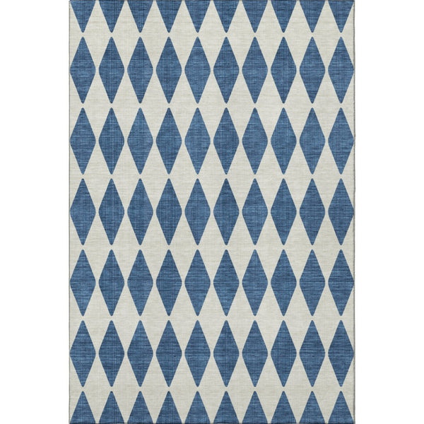 HomeRoots 5' X 8' Navy Blue & Ivory Diamond Area Rug - Washable, Stain-Resistant, UV Protected for Any Room 650070