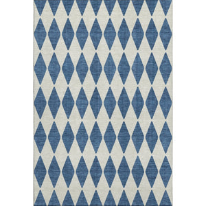 HomeRoots 5' X 8' Navy Blue & Ivory Diamond Area Rug - Washable, Stain-Resistant, UV Protected for Any Room 650070