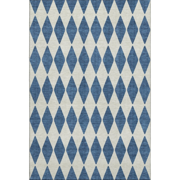 HomeRoots 5' X 8' Navy Blue & Ivory Diamond Area Rug - Washable, Stain-Resistant, UV Protected for Any Room 650070