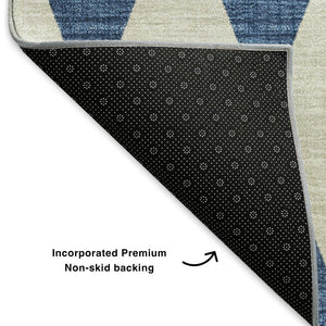 HomeRoots 5' X 8' Navy Blue & Ivory Diamond Area Rug - Washable, Stain-Resistant, UV Protected for Any Room 650070