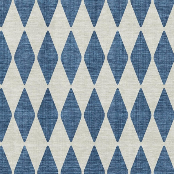 HomeRoots 5' X 8' Navy Blue & Ivory Diamond Area Rug - Washable, Stain-Resistant, UV Protected for Any Room 650070