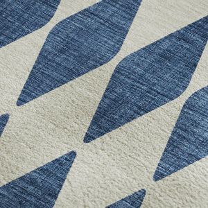 HomeRoots 9' X 12' Navy Blue & Ivory Diamond Area Rug – Washable, UV-Protected, Stain-Resistant for Homes 650073