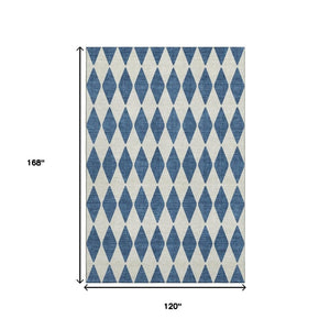 HomeRoots 10' Navy Blue & Ivory Diamond Area Rug – Washable, UV-Protected, Stain-Resistant for Busy Homes 650074