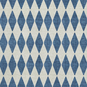 HomeRoots 10' Navy Blue & Ivory Diamond Area Rug – Washable, UV-Protected, Stain-Resistant for Busy Homes 650074