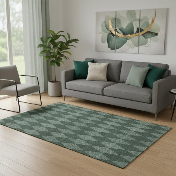 HomeRoots 5' X 8' Olive Green & Ivory Diamond Area Rug - Washable, UV-Protected, Stylish for Busy Homes! 650076
