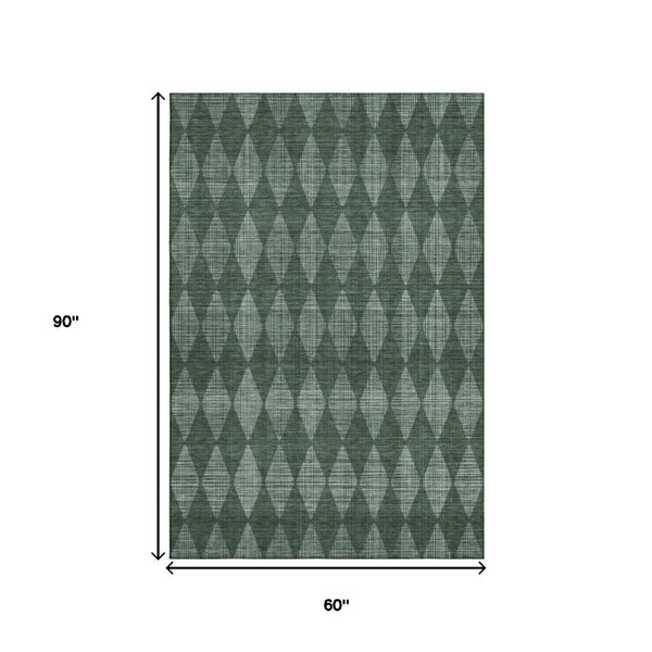 HomeRoots 5' X 8' Olive Green & Ivory Diamond Area Rug - Washable, UV-Protected, Stylish for Busy Homes! 650076