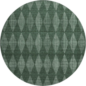 HomeRoots 8' Olive Green & Ivory Diamond Washable Round Rug - Durable, UV-Protected, Easy-Care Style for Any Room 650077