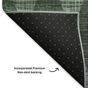 HomeRoots 8' Olive Green & Ivory Diamond Washable Round Rug - Durable, UV-Protected, Easy-Care Style for Any Room 650077
