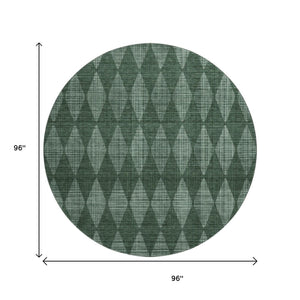 HomeRoots 8' Olive Green & Ivory Diamond Washable Round Rug - Durable, UV-Protected, Easy-Care Style for Any Room 650077