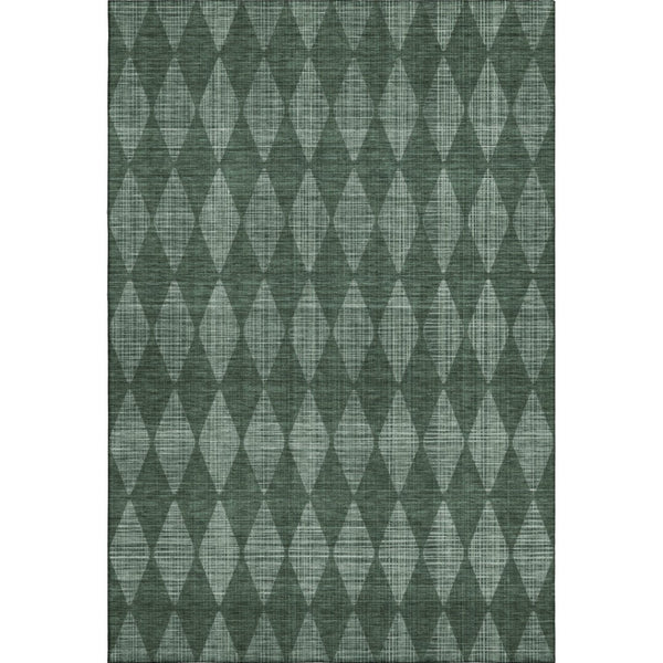 HomeRoots 8' X 10' Olive Green & Ivory Diamond Area Rug - Washable, UV Protected, Durable for Homes with Kids & Pets 650078