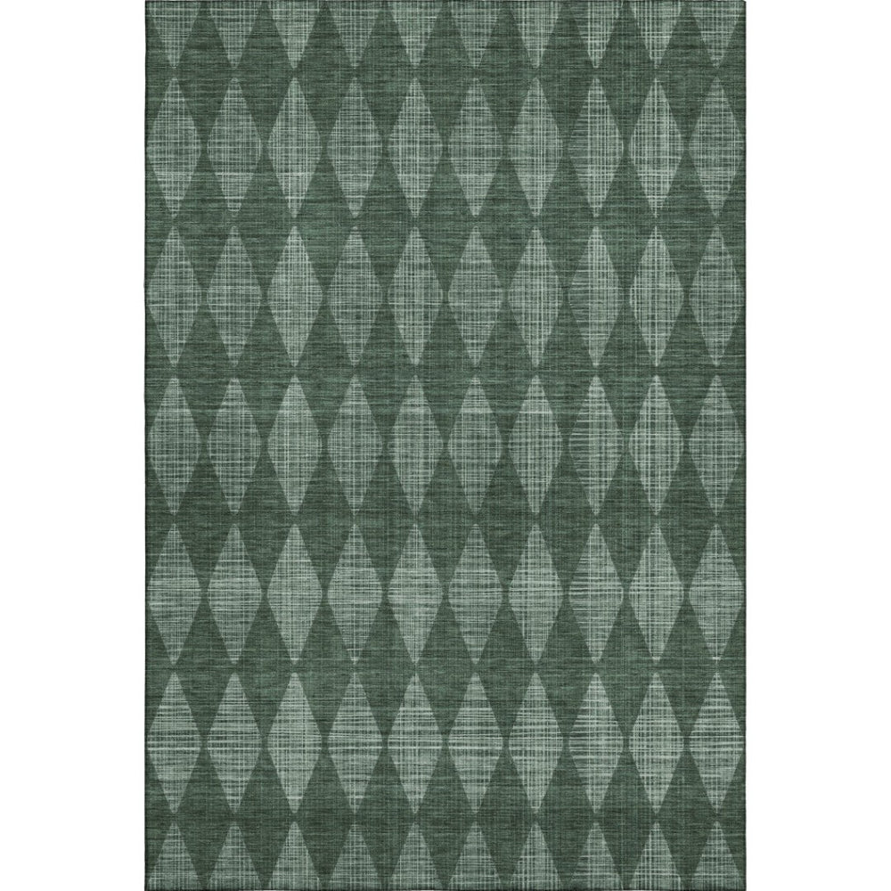 HomeRoots 9' X 12' Olive Green & Ivory Diamond Area Rug - Washable, UV Protected, Durable for High-Traffic Spaces 650079