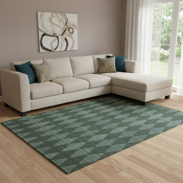 HomeRoots 9' X 12' Olive Green & Ivory Diamond Area Rug - Washable, UV Protected, Durable for High-Traffic Spaces 650079